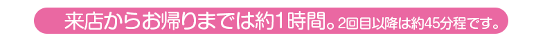 来店からお帰りまでは約1時間。2回め以降は約45分程です。